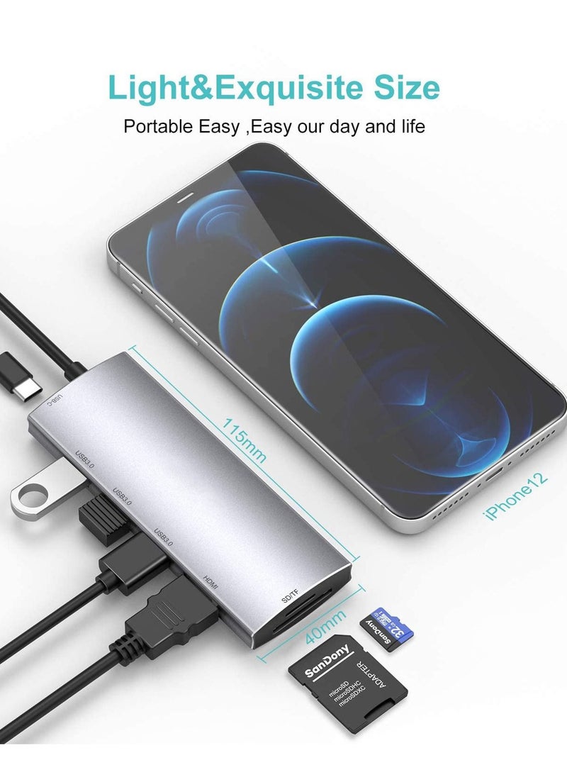 Y&D - USB Hub to HDMI Multiport AorZ C Dongle Adapter 7 in 1 with 4K Output 3 3.0 Ports Micro SD Card Reader 100W PD Compatible MacBook Pro Air HP XPS and More Type Device - Image 1