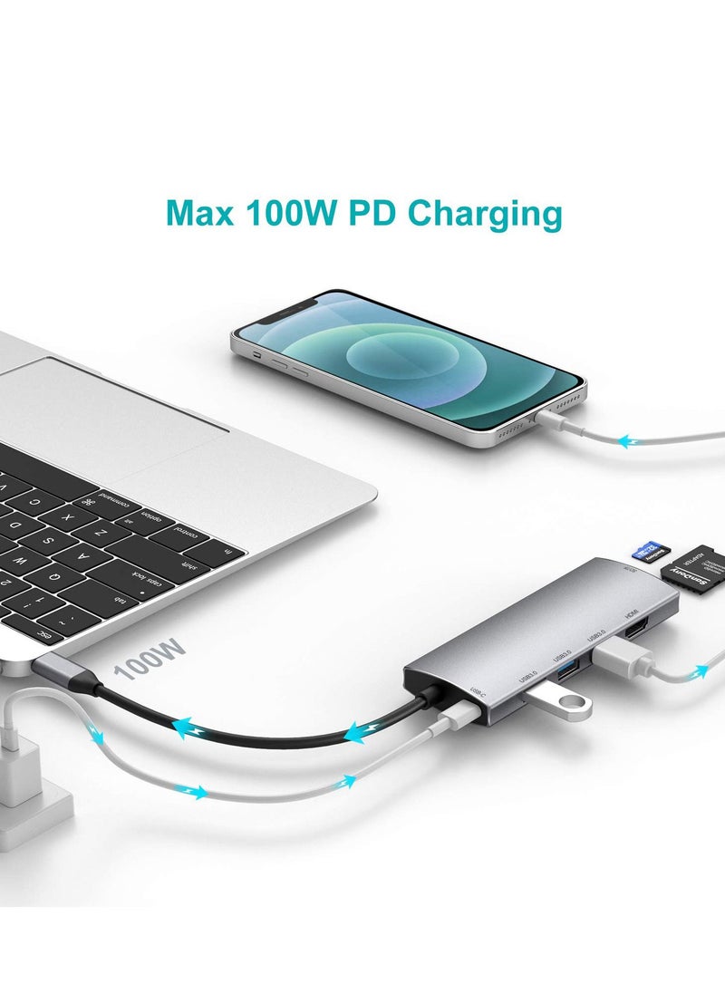 Y&D - USB Hub to HDMI Multiport AorZ C Dongle Adapter 7 in 1 with 4K Output 3 3.0 Ports Micro SD Card Reader 100W PD Compatible MacBook Pro Air HP XPS and More Type Device - Image 1