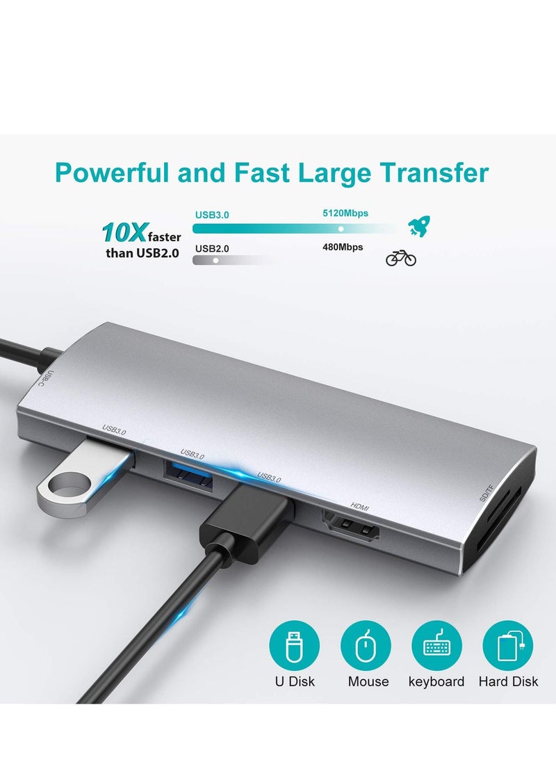 Y&D - USB Hub to HDMI Multiport AorZ C Dongle Adapter 7 in 1 with 4K Output 3 3.0 Ports Micro SD Card Reader 100W PD Compatible MacBook Pro Air HP XPS and More Type Device - Image 1