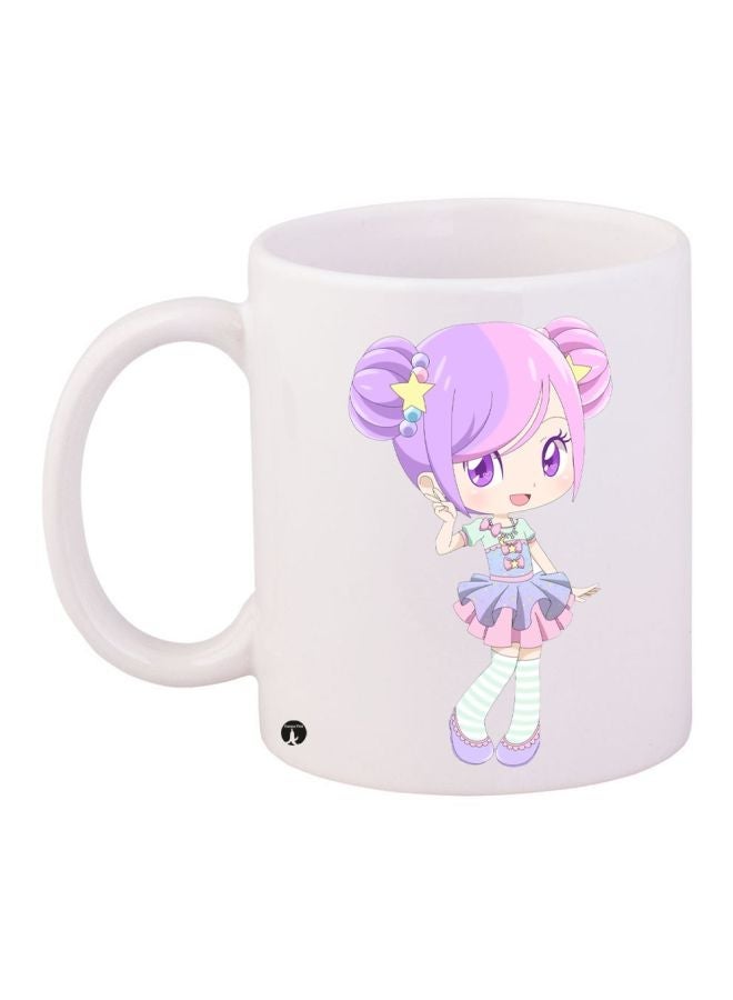 RYN Cartoon Printed Coffee Mug White/Green/Pink 11ounce