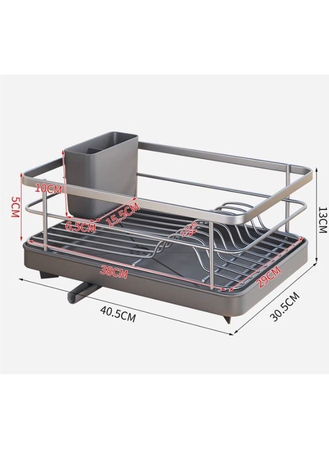 كيلا رف تجفيف الأطباق رف تجفيف الأطباق رف تخزين المطبخ رف تجفيف الأطباق كبير الحجم مضاد للبكتيريا أدوات المطبخ رف أطباق رف أطباق بتصميم تصريف (أسود) فولاذ - Image 5