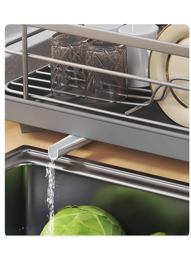 كيلا رف تجفيف الأطباق رف تجفيف الأطباق رف تخزين المطبخ رف تجفيف الأطباق كبير الحجم مضاد للبكتيريا أدوات المطبخ رف أطباق رف أطباق بتصميم تصريف (أسود) فولاذ - Image 3