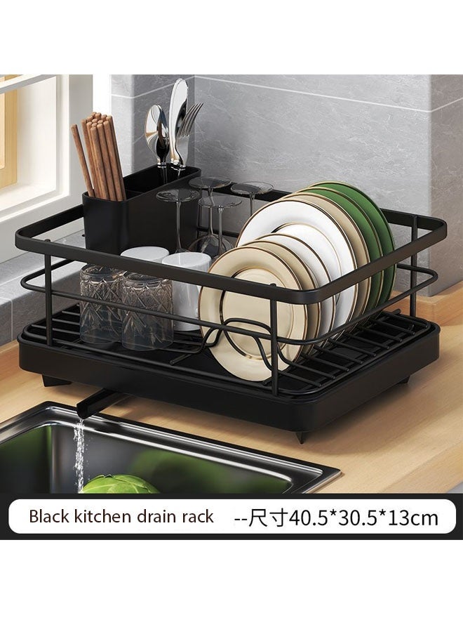كيلا رف تجفيف الأطباق رف تجفيف الأطباق رف تخزين المطبخ رف تجفيف الأطباق كبير الحجم مضاد للبكتيريا أدوات المطبخ رف أطباق رف أطباق بتصميم تصريف (أسود) فولاذ - Image 1