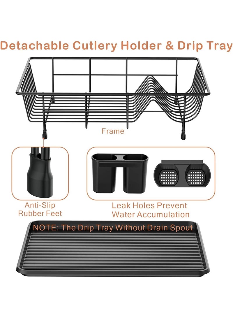 كيلا رف تجفيف الأطباق رف تجفيف الأطباق رف تخزين المطبخ رف تجفيف الأطباق كبير الحجم مضاد للبكتيريا أدوات المطبخ رف أطباق رف أطباق بتصميم تصريف (أسود) فولاذ - Image 2
