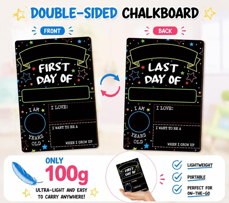 LCHYI First Day Last Day of School Chalkboard Double Sided Sign, 12" x 7.9" Reusable Back to School Board for Kids Photos, Teacher Gift Classroom Supplies - Image 2