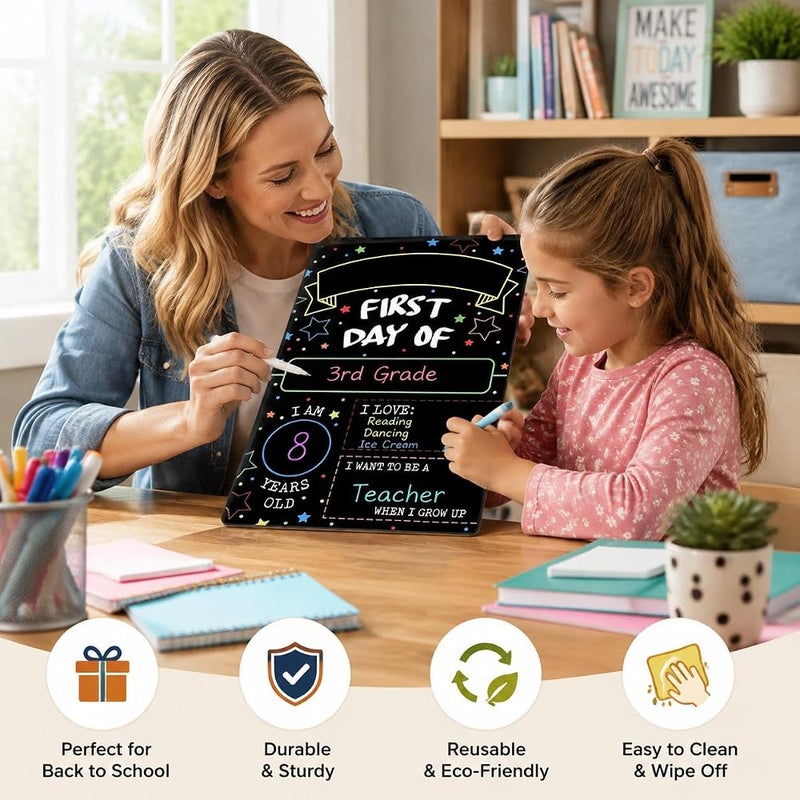 LCHYI First Day Last Day of School Chalkboard Double Sided Sign, 12" x 7.9" Reusable Back to School Board for Kids Photos, Teacher Gift Classroom Supplies - Image 4