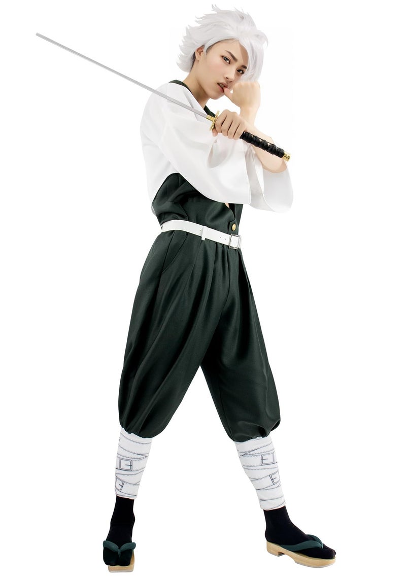C-ZOFEK Men's Anime Cosplay Costume Green Suit with White Coat and Belt (Medium) - Image 3