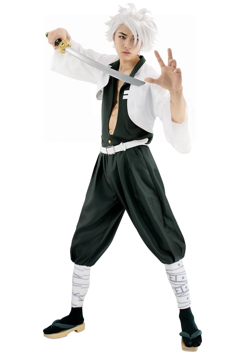 C-ZOFEK Men's Anime Cosplay Costume Green Suit with White Coat and Belt (Medium) - Image 2