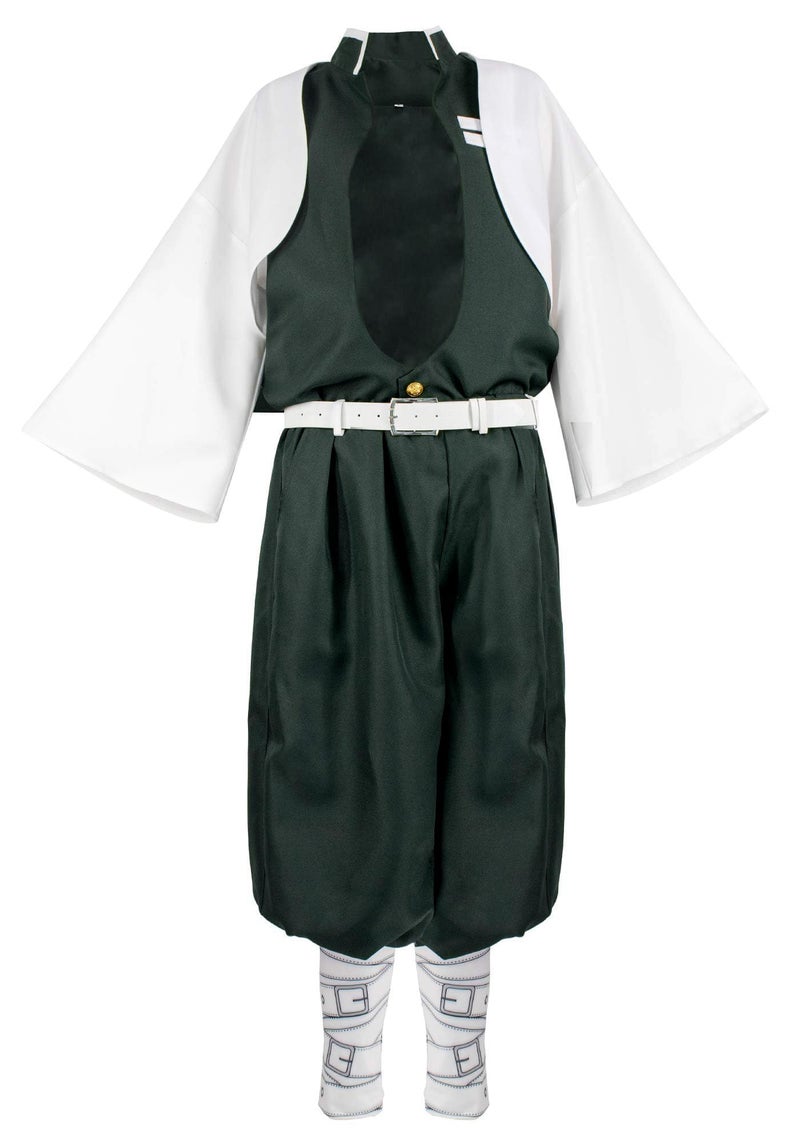 C-ZOFEK Men's Anime Cosplay Costume Green Suit with White Coat and Belt (Medium) - Image 4