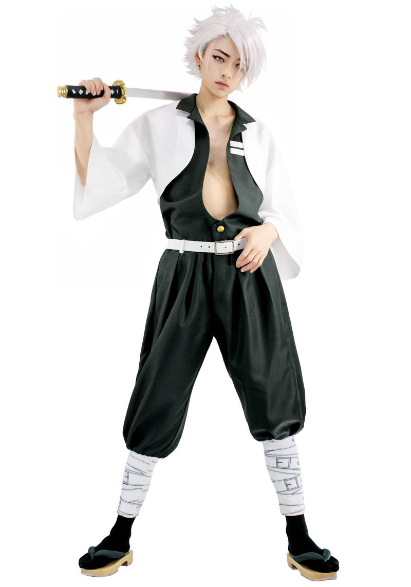 C-ZOFEK Men's Anime Cosplay Costume Green Suit with White Coat and Belt (Medium) - Image 1