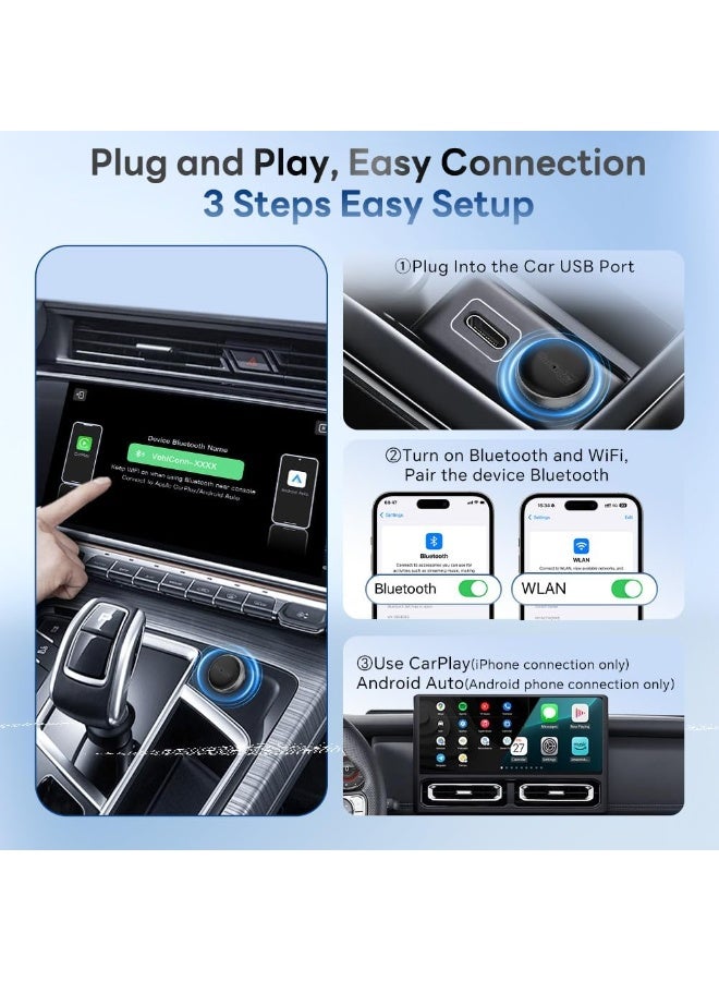 Carlinkit Wireless CarPlay Adapter & Android Auto Mini Ultra3, 2-in-1 Mini USB Design with OEM Car Models, Plug and Play/Low Latency Portable/Auto Connect, Compatible with iOS 10+ & Android 11+ - Image 4