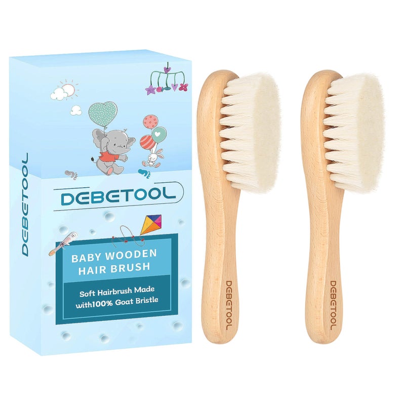 DEBETOOL Baby Hair Brush 2 Packs  Natural Wooden Brush with Premium Goat Bristle Ideal for Newborns  Toddlers Promotes Healthy Hair Growth Prevents Scalp Irritation Offwhite