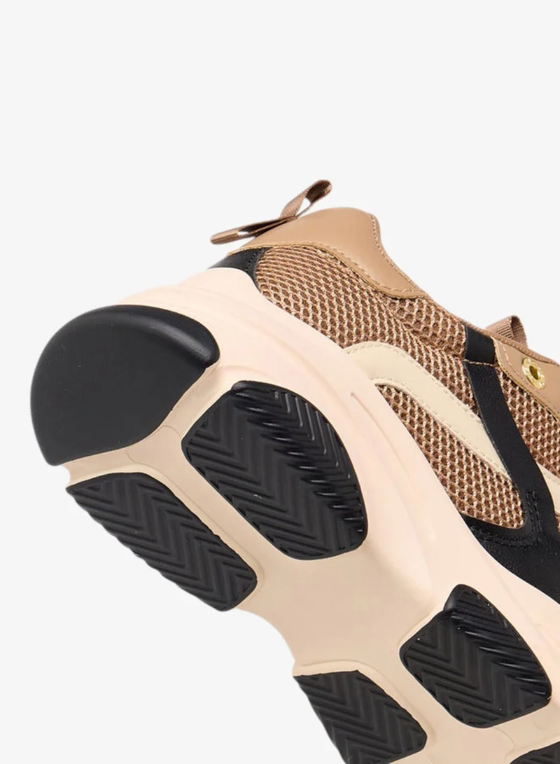 Celeste TAUPE Women's Panelled Lace-Up Sneakers with Pull Tab for Women | Best Price UAE