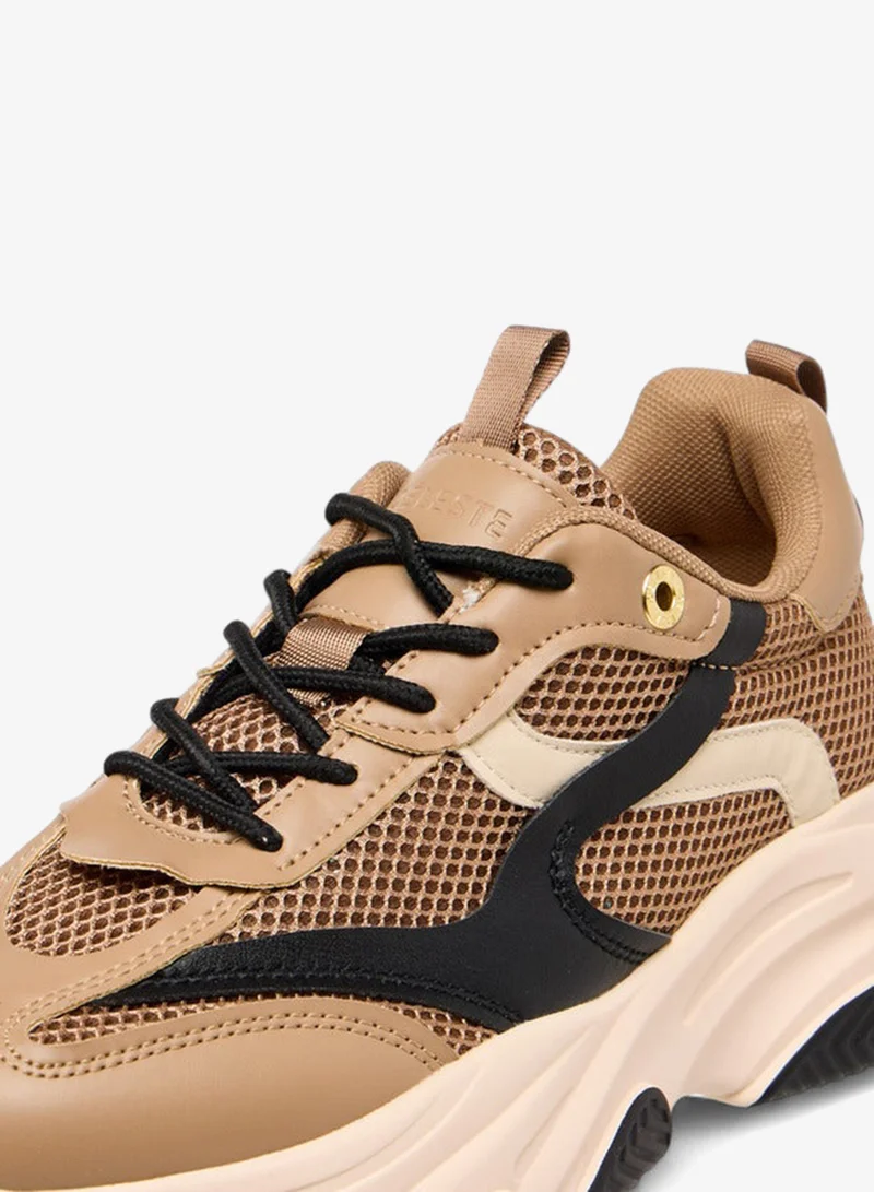 Celeste TAUPE Women's Panelled Lace-Up Sneakers with Pull Tab for Women | Best Price UAE