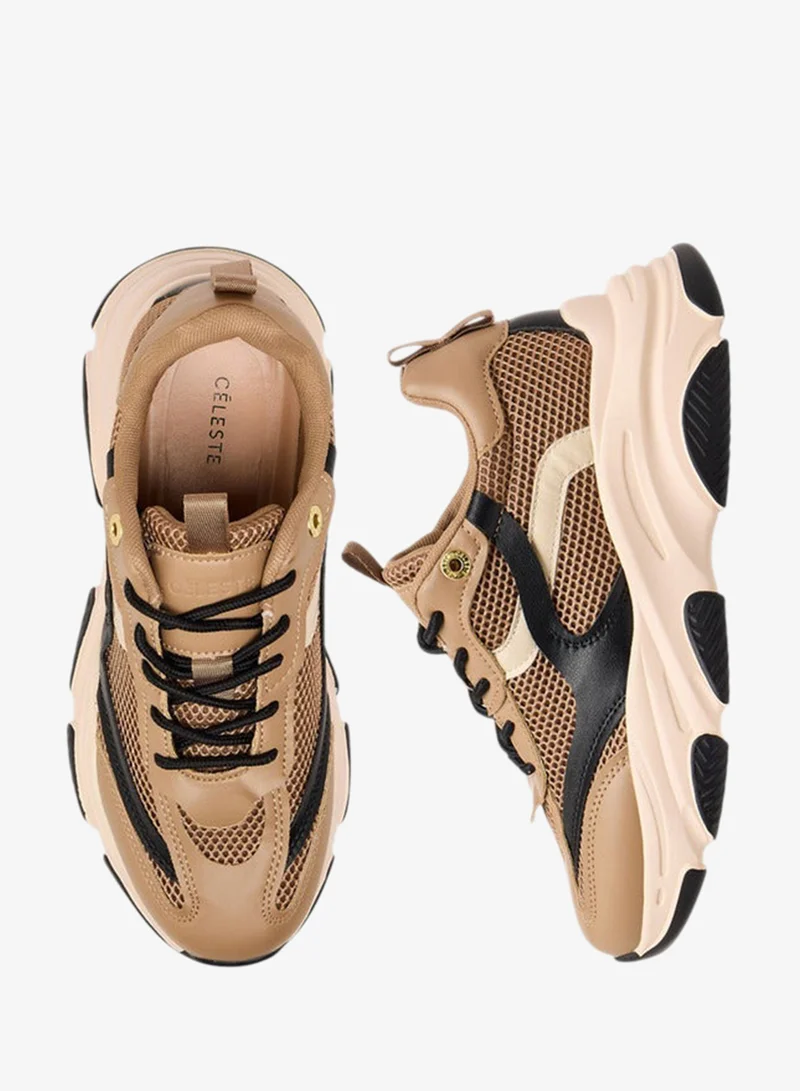 Celeste TAUPE Women's Panelled Lace-Up Sneakers with Pull Tab for Women | Best Price UAE