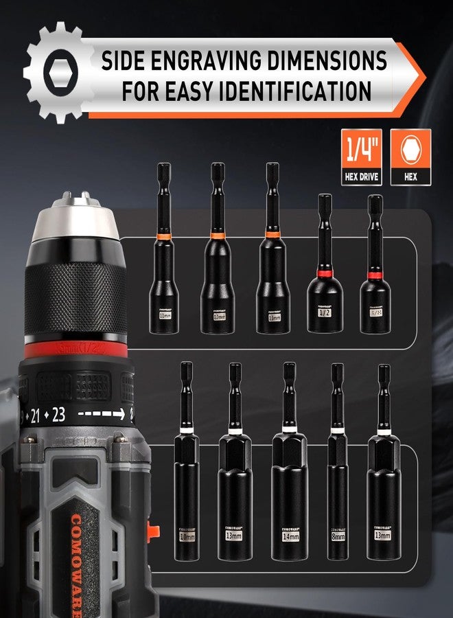 COMOWARE Magnetic Impact Nut Driver Set, 55Pcs Deep Nut Driver Set, Metric/SAE Sockets, Bit Extension, 1/4'' Quick Change, Cr-V Steel for Automotive & Industrial Use - Image 3