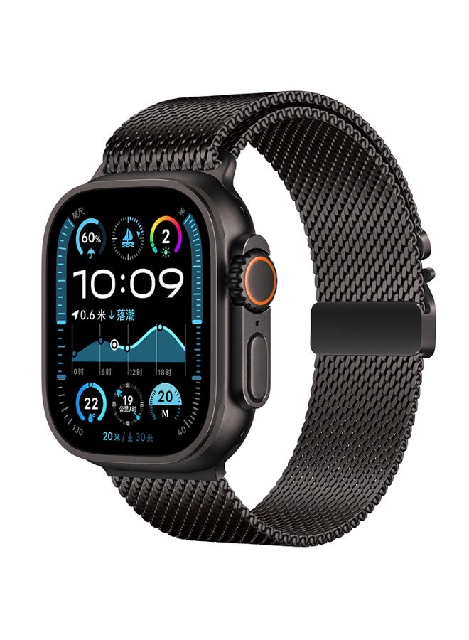 Titanium Milanese Loop Compatible with Apple Watch Bands 49mm 46mm 45mm 44mm for Men Women, Mesh Loop with Parachute-style Buckle for iWatch Ultra 2/Ultra Series 10 9 8 7 SE 2/SE 6 5 4  - Image 1