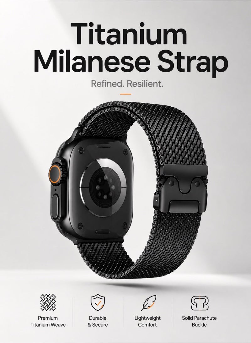 Saudi Select Titanium Milanese Loop Compatible with Apple Watch Bands 49mm 46mm 45mm 44mm for Men Women, Mesh Loop with Parachute-style Buckle for iWatch Ultra 2/Ultra Series 10 9 8 7 SE 2/SE 6 5 4 - Image 1