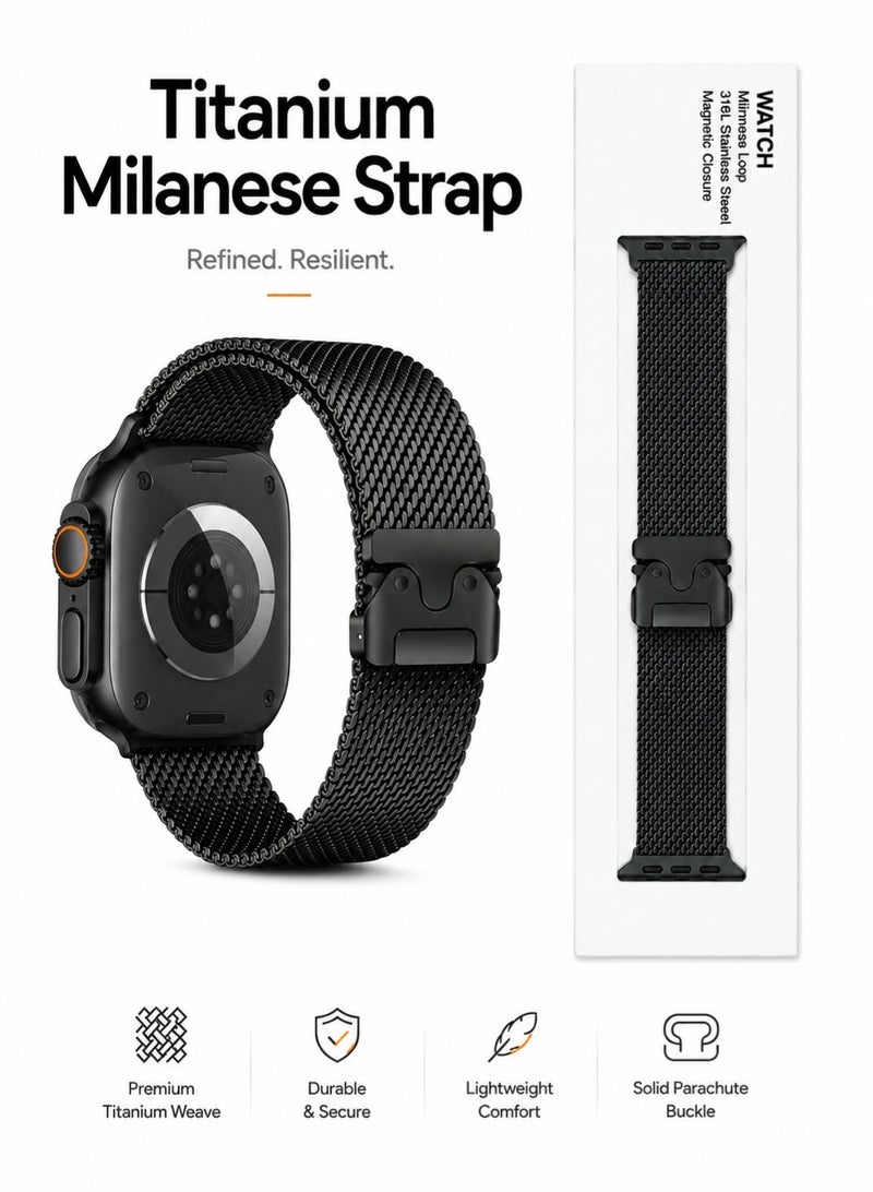 Saudi Select Titanium Milanese Loop Compatible with Apple Watch Bands 49mm 46mm 45mm 44mm for Men Women, Mesh Loop with Parachute-style Buckle for iWatch Ultra 2/Ultra Series 10 9 8 7 SE 2/SE 6 5 4 - Image 1