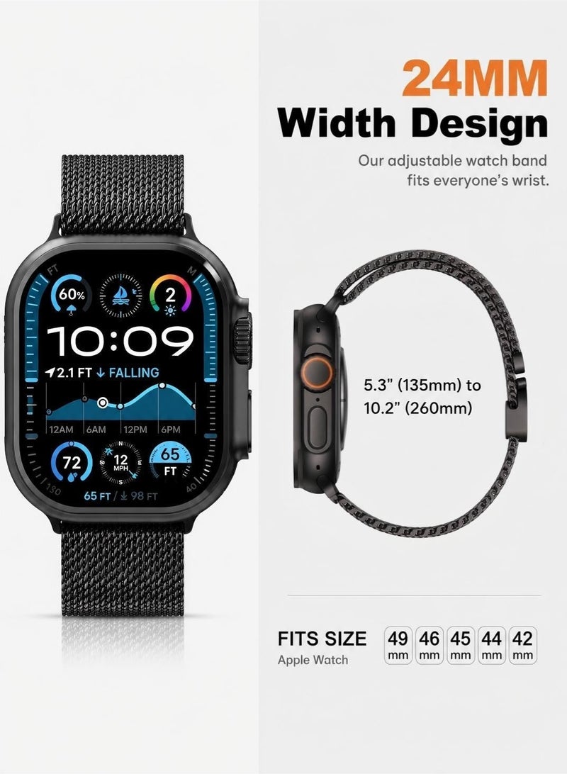 Saudi Select Titanium Milanese Loop Compatible with Apple Watch Bands 49mm 46mm 45mm 44mm for Men Women, Mesh Loop with Parachute-style Buckle for iWatch Ultra 2/Ultra Series 10 9 8 7 SE 2/SE 6 5 4 - Image 4