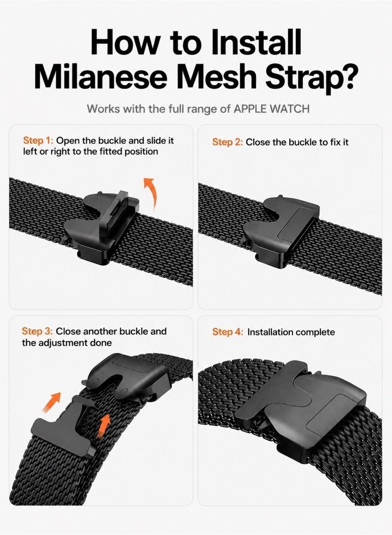 Saudi Select Titanium Milanese Loop Compatible with Apple Watch Bands 49mm 46mm 45mm 44mm for Men Women, Mesh Loop with Parachute-style Buckle for iWatch Ultra 2/Ultra Series 10 9 8 7 SE 2/SE 6 5 4 - Image 5