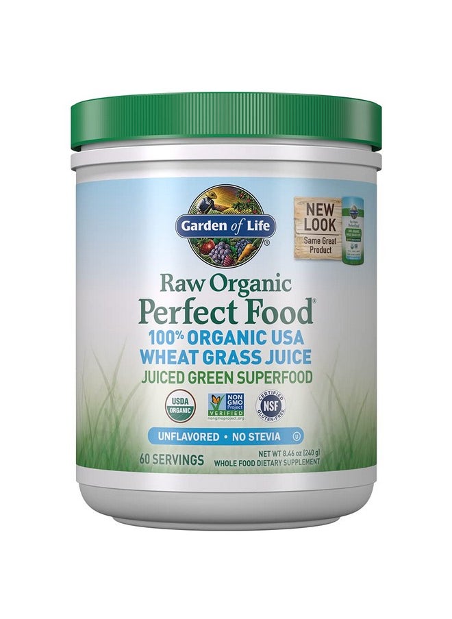 Garden of Life Raw 100% Organic Perfect Food Usa Wheat Grass Juice Green Superfood Powder 60 Servings Stevia & Gluten Free Nongmo Vegan Whole Food Dietary Supplement 8.46 Oz  - Image 1