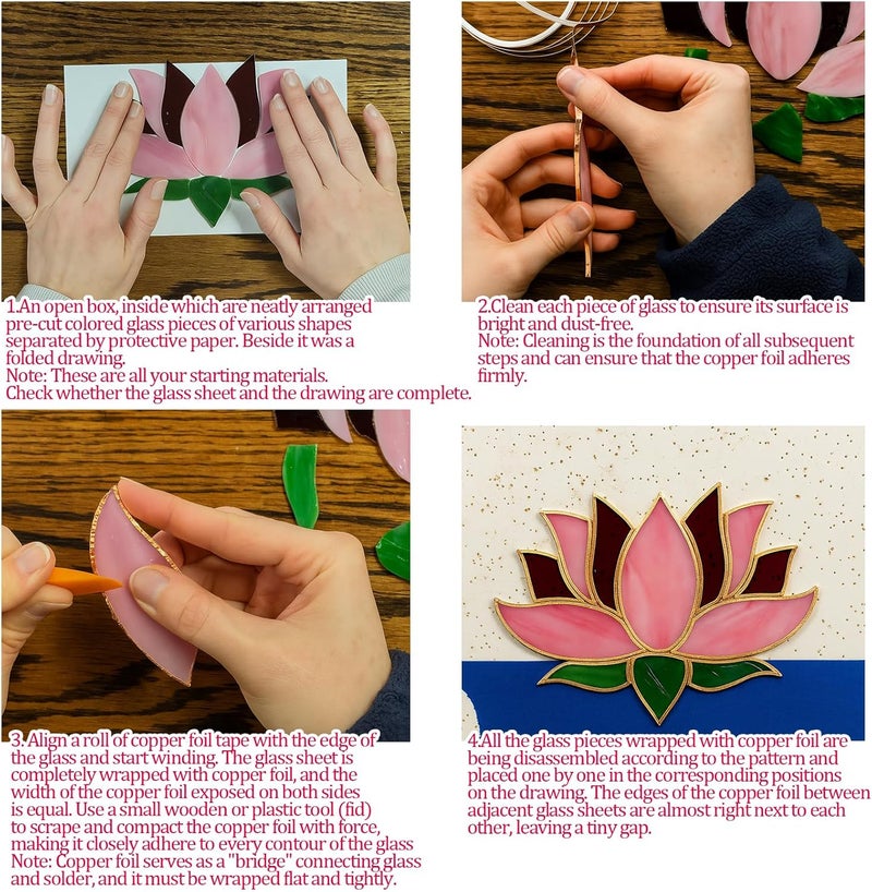 LemonRoad Unfinished Pre Cut Stained Glass for Adult Made Easy Stained Glass Craft with Solder Wire, Flux Brush for Home Birthday Party Decor(1 Set,Lotus Flower) - Image 3