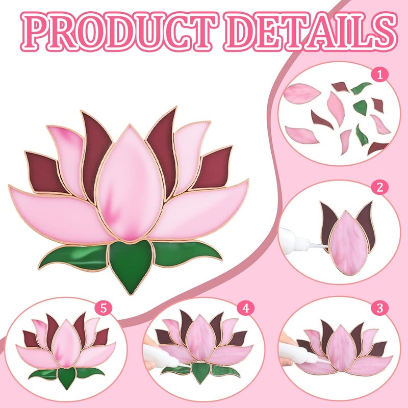 LemonRoad Unfinished Pre Cut Stained Glass for Adult Made Easy Stained Glass Craft with Solder Wire, Flux Brush for Home Birthday Party Decor(1 Set,Lotus Flower) - Image 2