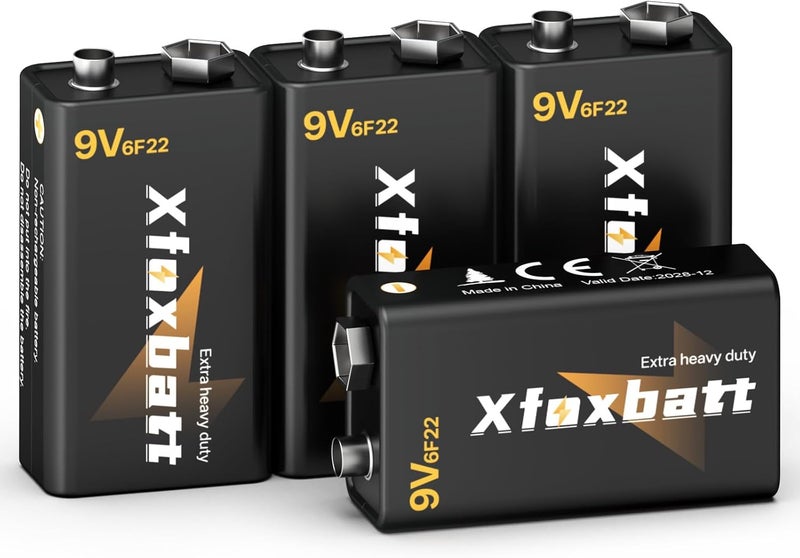بطاريات كربون 9V 6F22 - عبوة تحتوي على 4 قطع لكاشفات الدخان والإلكترونيات - Image 1