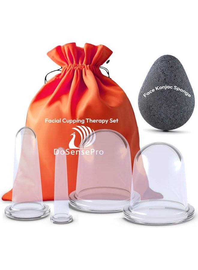 DoSensePro Facial Cupping Set for Face, Neck, and Body + Konjac Sponge - Silicone Face Cupping Set for Massage Therapy - Rejuvenating Facial Cups for Skin Care, Wrinkles, and Cellulite by DoSensePro - Image 1