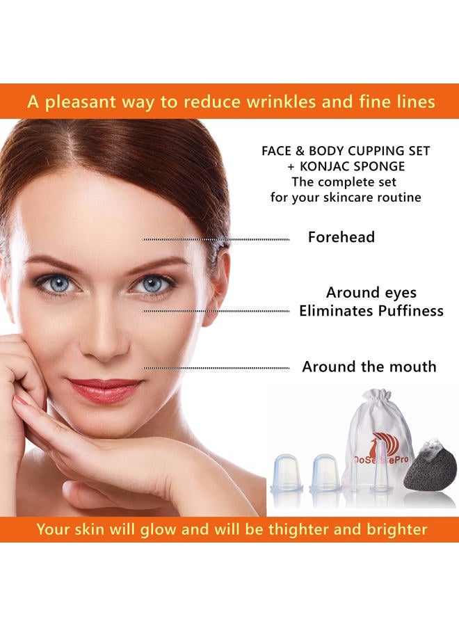 DoSensePro Facial Cupping Set for Face, Neck, and Body + Konjac Sponge - Silicone Face Cupping Set for Massage Therapy - Rejuvenating Facial Cups for Skin Care, Wrinkles, and Cellulite by DoSensePro - Image 2