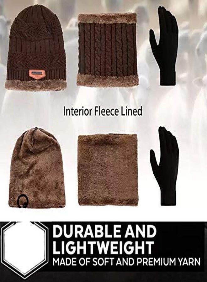 NAITH Winter Woolen Cap, Neck Warmer Scarf with Gloves Set| Beanie Style| 3 Piece Set| Warm Winter Neck Scarf, Gloves and caps Suitable for Men and Women|Stylish (Brown, Wool) - Image 3