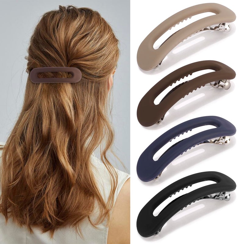 Atoden French Barrettes Clips for Thick Thin Fine Hair, Atoden Large Matte Hair Slides 4Pcs Non Slip Strong Hold Flat Clamps Vintage 90s Accessories Women Girls Gifts (Neutral Khaki Brown Blue Black) - Image 1