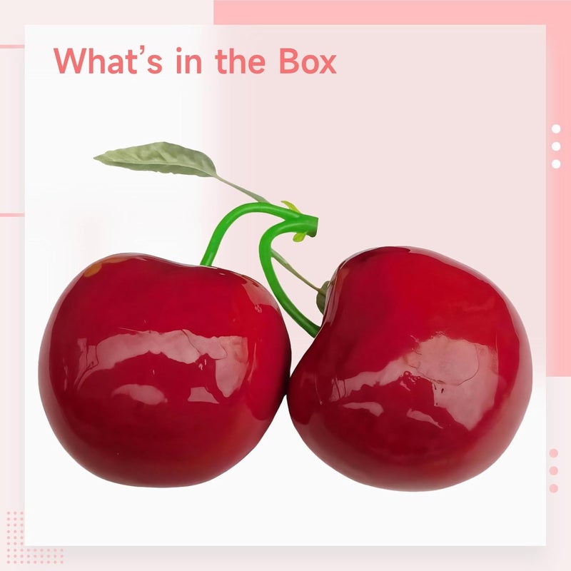 Faux Cherry Fruit Ornament, Large Tabletop Cherry Model for Home, Living & Kitchen Decor, Green Leaf Details Included - Image 5