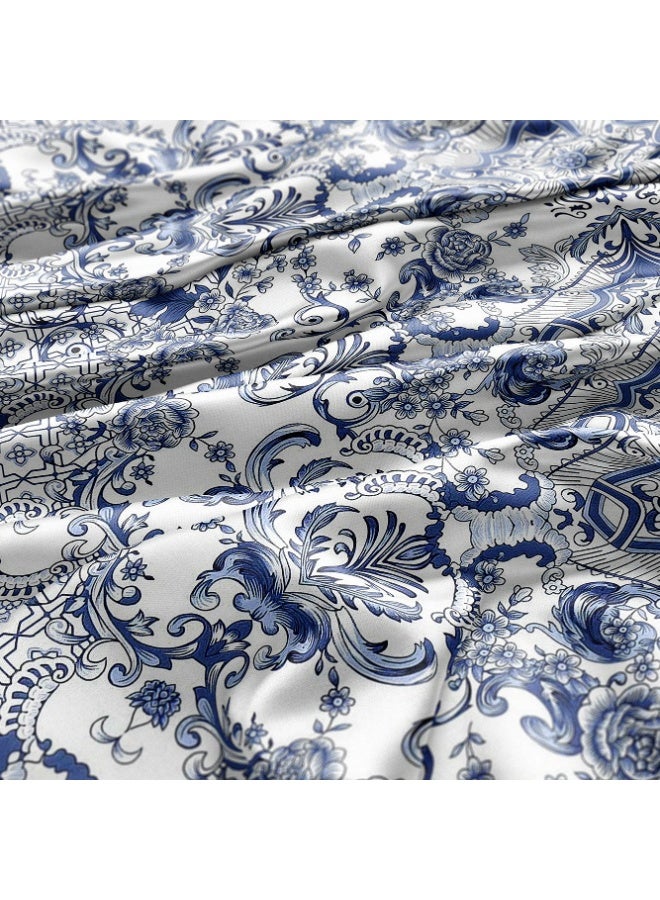 فيلاتو Ø¬Ù„Ø§Ø¨ÙŠØ© Ù…Ø®ÙˆÙŠØ± Ø¨ØªØµÙ…ÙŠÙ… Ø²Ù‡ÙˆØ± Ø£Ø²Ø±Ù‚ Ø£Ø¨ÙŠØ¶ Ù…Ù† Ù‚Ù…Ø§Ø´ Ø­Ø±ÙŠØ± Ø§Ù„Ù„ÙŠÙ„ Ø¹Ø±Ø§Ù…Ù†ÙŠ Ø¨Ø§Ù„ÙŠØ§Ø±Ø¯Ø©ØŒ Ø¹Ø±Ø¶ 58 Ø¨ÙˆØµØ© - Image 3