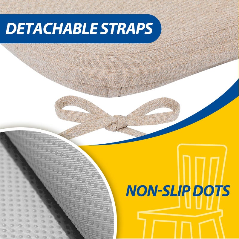 AAAAAcessories D-Shaped Chair Cushions, 2" Thick Dining Chair Pads with Ties and Removable, Machine-Washable Cover, 17" x 16", Set of 2, Oatmeal Beige - Image 5
