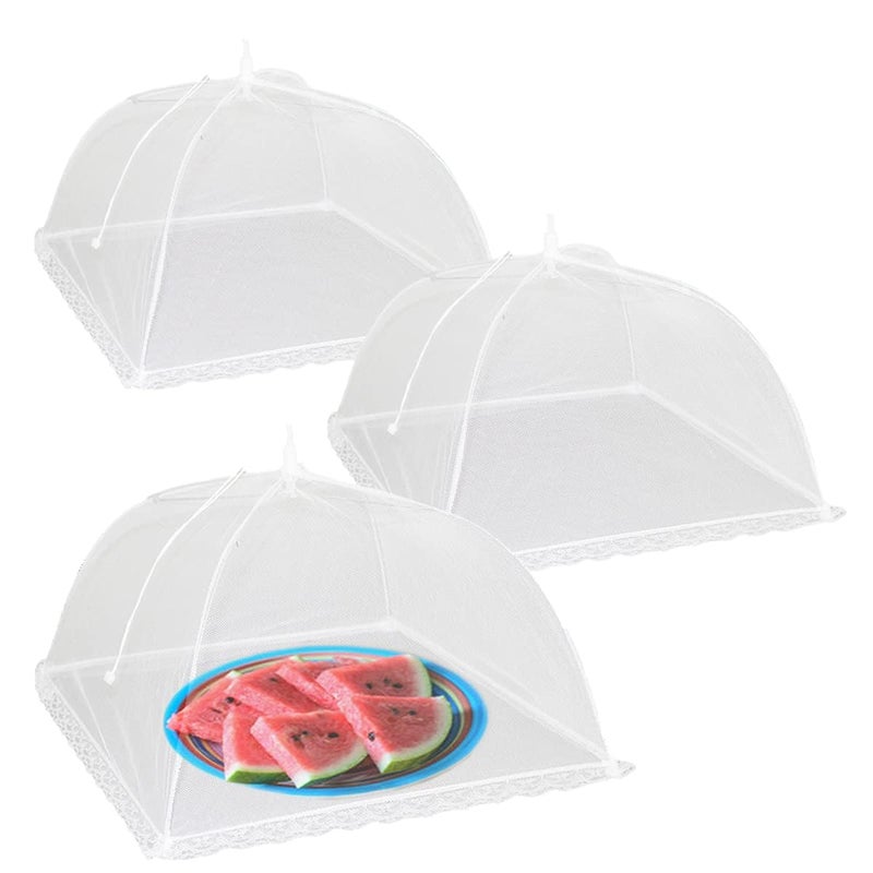 3 Pack Large & Tall 17x17 Pop Up Mesh Food Covers for Outdoors - Reusable and Collapsible Food Nets for Tents, Parties, Picnics Food Protector Tent Keep Out Flies, Bugs, Mosquitoes  - Image 1