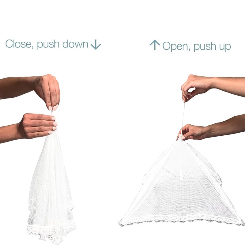 3 Pack Large & Tall 17x17 Pop Up Mesh Food Covers for Outdoors - Reusable and Collapsible Food Nets for Tents, Parties, Picnics Food Protector Tent Keep Out Flies, Bugs, Mosquitoes  - Image 3