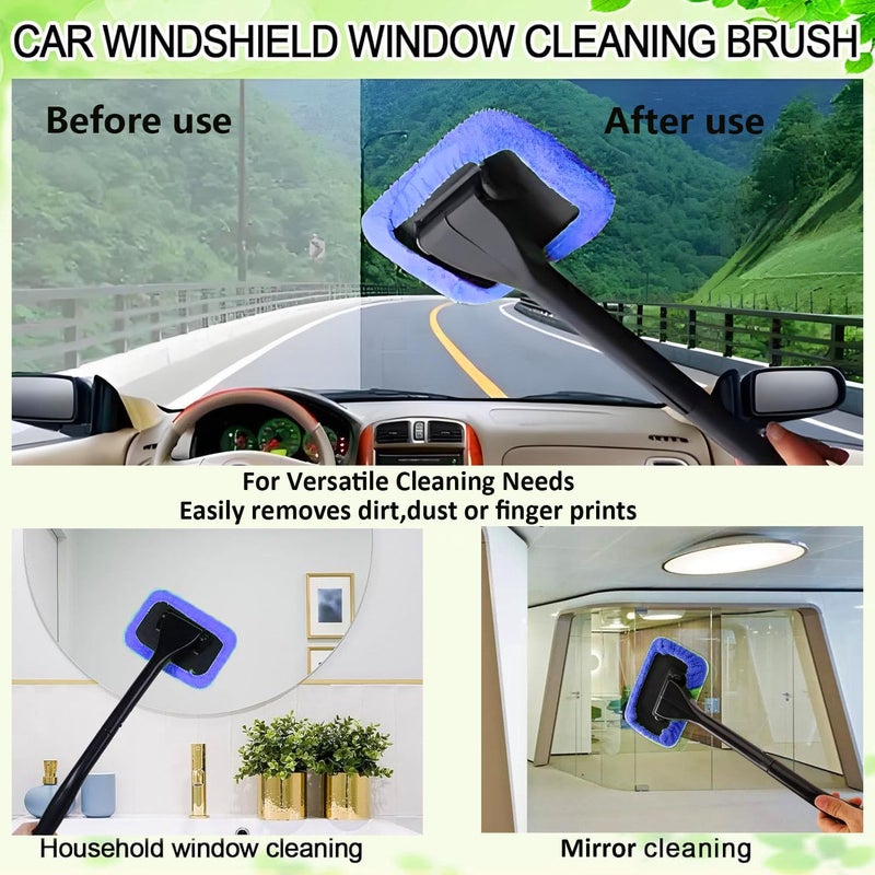 Desin Car Windshield Cleaning Tool  Windshield Cleaner With 5 Washable And Reusable Microfiber Pads And Extendable Handle  For Auto Glass Wiper (Blue) - Image 4