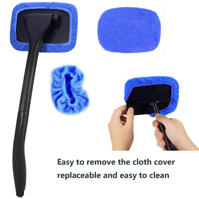 Desin Car Windshield Cleaning Tool  Windshield Cleaner With 5 Washable And Reusable Microfiber Pads And Extendable Handle  For Auto Glass Wiper (Blue) - Image 3