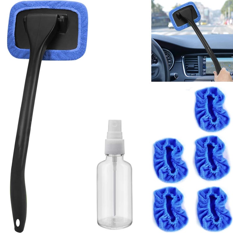 Desin Car Windshield Cleaning Tool  Windshield Cleaner With 5 Washable And Reusable Microfiber Pads And Extendable Handle  For Auto Glass Wiper (Blue) - Image 1