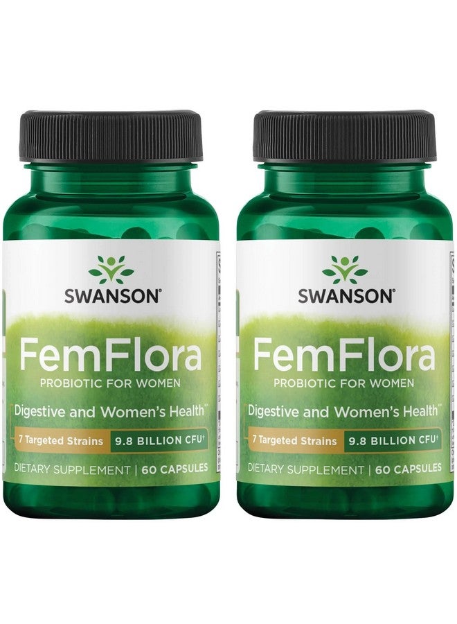 Swanson FemFlora - Feminine Probiotic Supplement Supporting Flora of The Mouth, GI Tract, and Vagina - Probiotics for Women with 9 Billion CFU Per Capsule - (60 Capsules) (2 Pack)