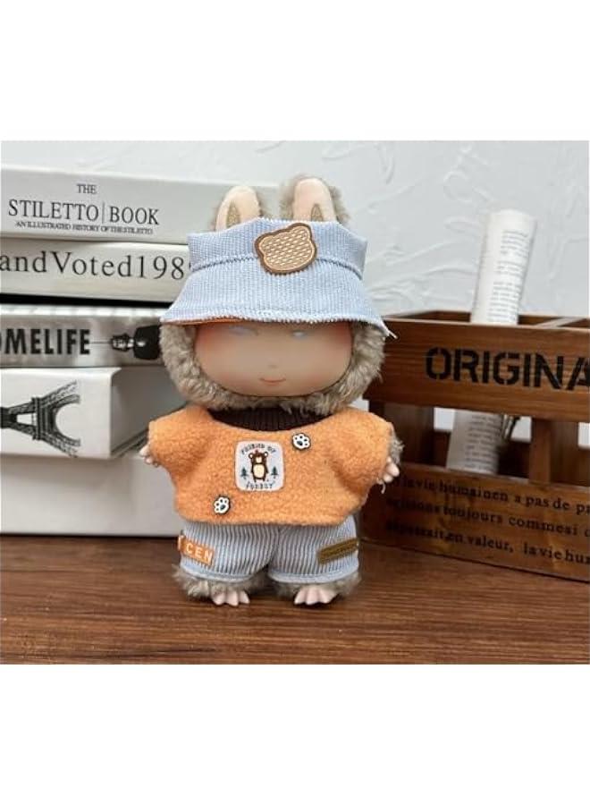 Generic Pink Bucket Hat and Overalls Clothing Set for 17cm Plush Dolls, 2-Piece Outfit with Triangle Logo (Yellow-Pink) - Image 2
