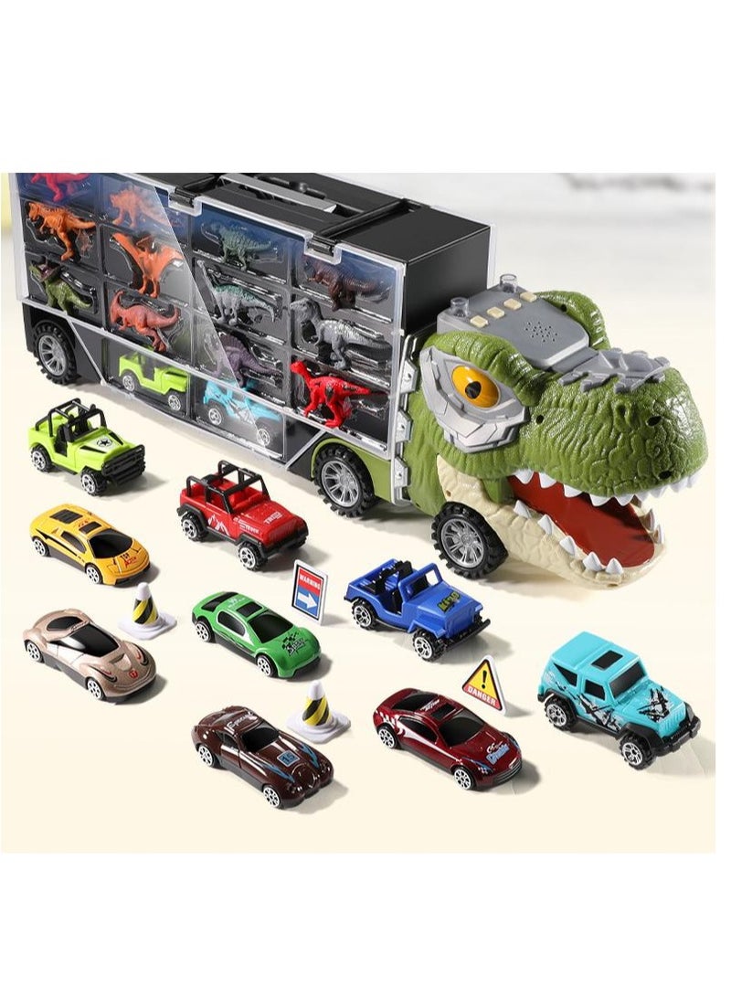 ألعاب ديناصورات 13 في 1 للأطفال من سن 3 إلى 5 سنوات، شاحنة ديناصورات مع 10 سيارات، طائرتي هليكوبتر، 12 ديناصورًا، مجموعة سيارات صغيرة، هدايا عيد ميلاد للأولاد من سن 3 إلى 5 سنوات، شاحنة نقل للأطفال الصغار من سن 3 إلى 4 سنوات - Image 2