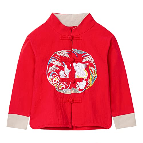 Mud Kingdom Chinese Jacket Cute for Little Boys Traditional Embroidery Jacket Cute Tang Red Size 10-12 - Image 1
