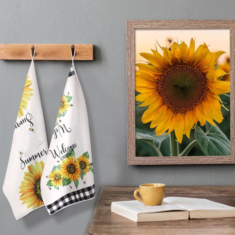 Bencailor Bencailor 6 Pcs Kitchen Decor Pot Holders Oven Mitts 2 Dish Towels 2 Farmhouse Cooking Mittens Oven Glove 2 Potholder for Baking Cooking Grilling Supply AccessoriesYellowSunflower - Image 4