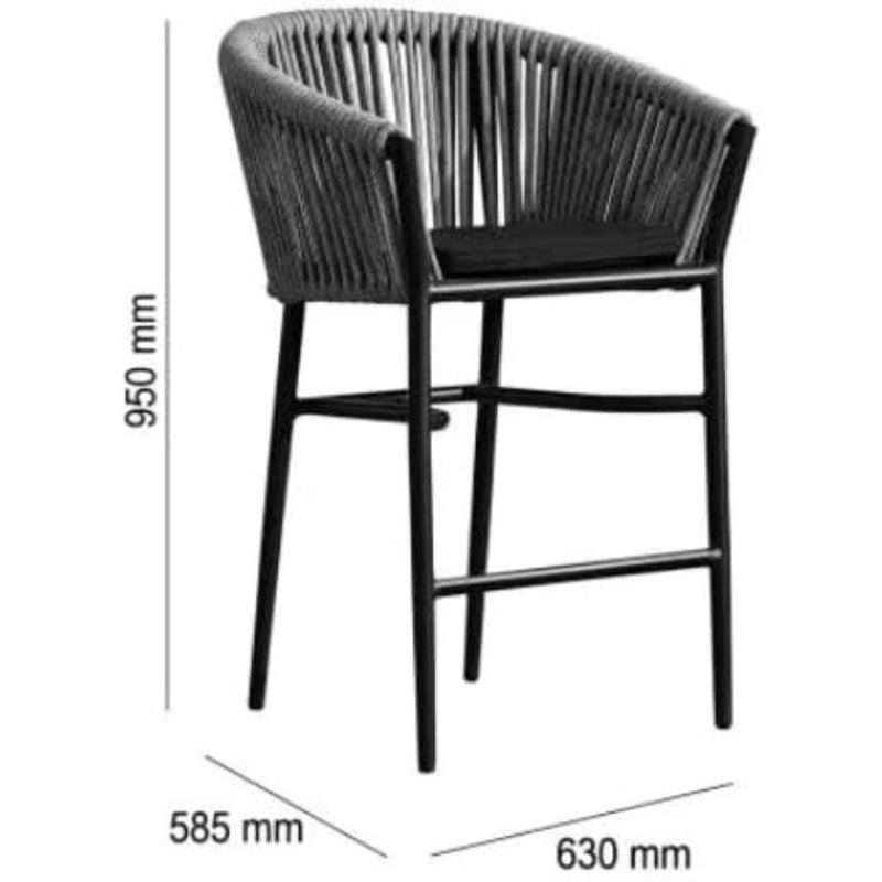 Outdoor counter stool with seat cushion in charcoal/silver/charcoal aluminium frame, removable lining, W630 x D585 x H950mm - Image 3