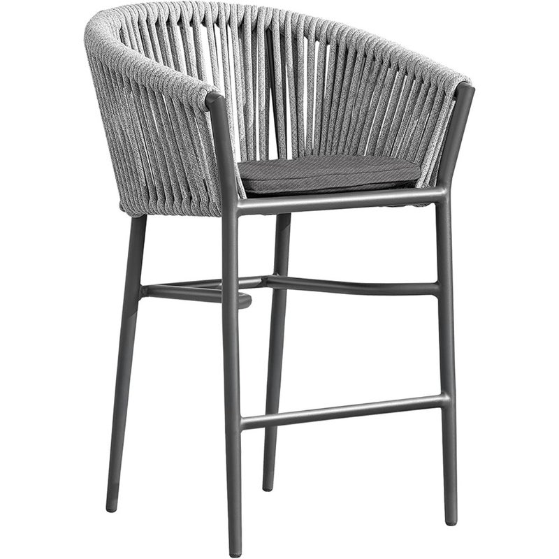 Outdoor counter stool with seat cushion in charcoal/silver/charcoal aluminium frame, removable lining, W630 x D585 x H950mm - Image 1