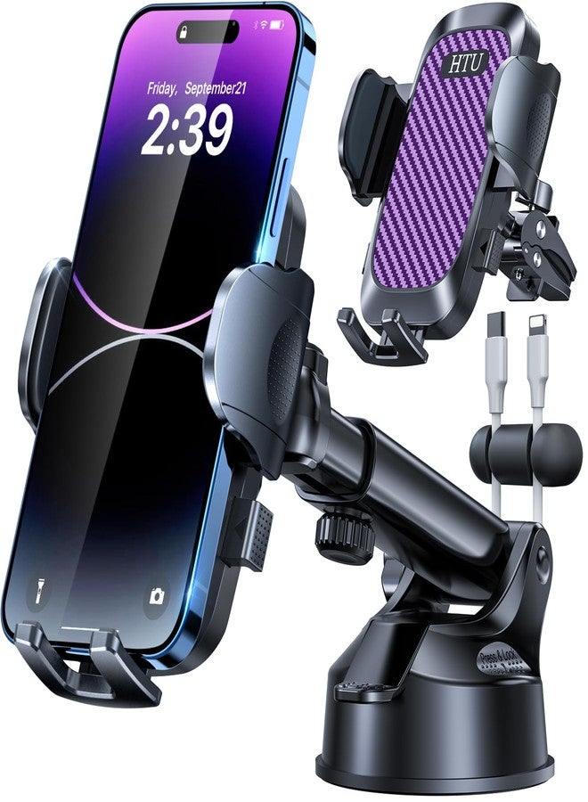 HTU 2025 Best Car Phone Holder 【Ultimate 5-in-1 & Upgraded 100+LBS Strongest Suction】【True Military-Grade & Safety Cert】 360° Windshield Dashboard Vent Mount Stand for iPhone Android & Truck, Purple - Image 1