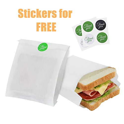 BagDream Paper Sandwich Bags 7.9x6.3x1.96 Inches 200ct Sealable with Thank You Stickers, White Glassine Paper Sack Bags for Sandwich, Food Storage,Treat, Cookies, Burger - Image 3
